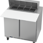 Thumbnail image #1 for Beverage Air SPE36HC-08C Two-Section 36-Inch Sandwich Prep Refrigerator, 8-Pan Top, 17-Inch Cutting Board