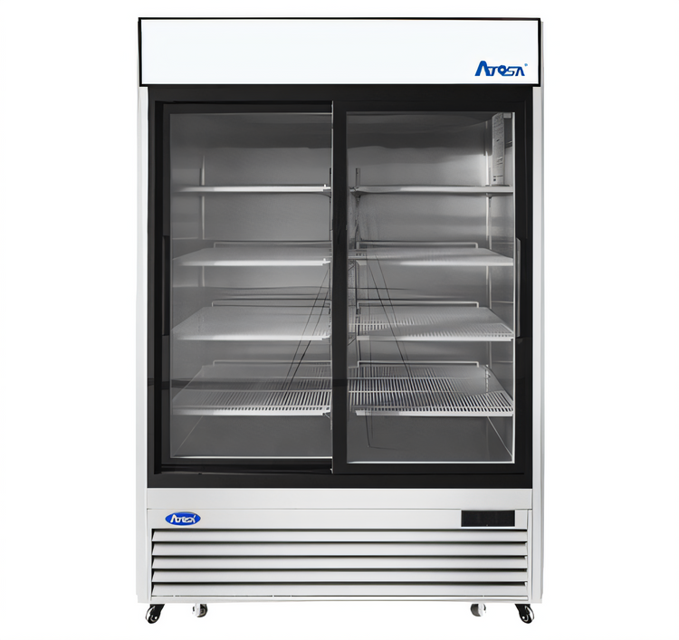 Product image #1 for Atosa Two-Section Glass Door Refrigerator Merchandiser, 44.9 Cu. Ft., Bottom-Mount Self-Contained, Stainless Steel