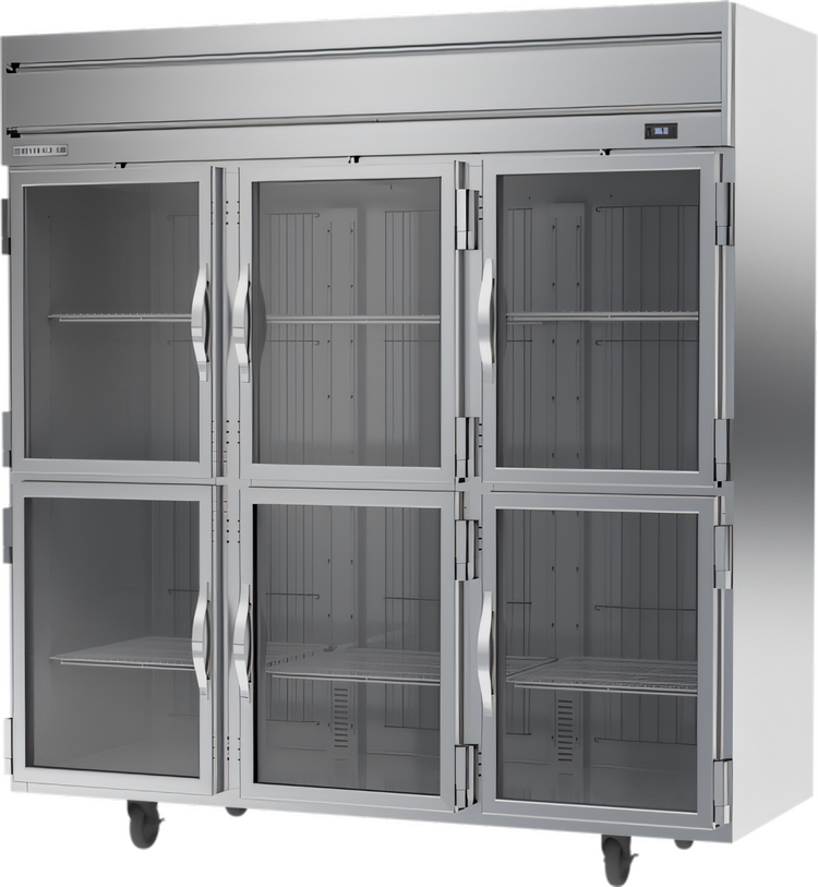 Product image #1 for Beverage-Air Horizon Series 3-Section Reach-In Refrigerator with 6 Half-Glass Doors, Top-Mount Self-Contained R290 Refrigeration, 71.52 Cu. Ft.