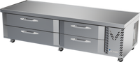 Victory Refrigeration Two-Section 84-Inch Chef Base Freezer with 4 Drawers, Self-Contained Side-Mounted V-Core Refrigeration