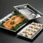 Thumbnail image #1 for American Metalcraft HMRT1019 Rectangular Hammered Stainless Steel Serving Tray, 18-3/4 x 9-3/4 x 1-3/8 Inches Case of 8