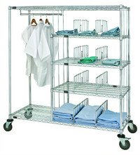 Quantum Patient Apparel Cart with 24-Inch Hang Bar, Wire Shelves and Dividers, 60 x 24 x 69 Inches