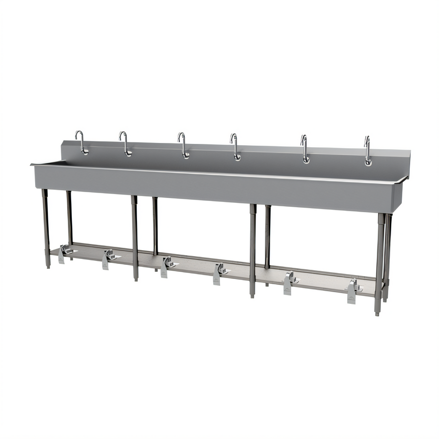 Product image #1 for Advance Tabco Six-Station Multiwash Freestanding Hand Sink with Toe-Push Valves and Gooseneck Spouts