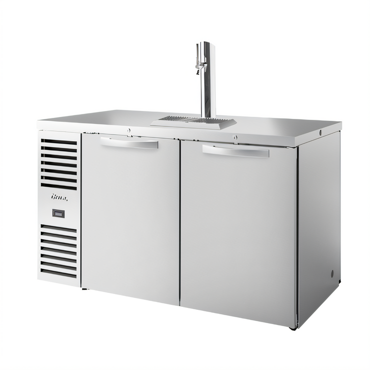 Product image #1 for True Premier Bar 60-Inch Pass-Thru Two-Section Refrigerated Draft Bar Cooler with Stainless Steel Top, 4 Locking Doors, and 1 Faucet Beer Column