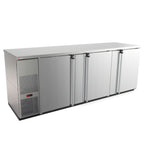 Thumbnail image #1 for Micro Matic USA Pro-Line MBB94S-E Three-Section Refrigerated Back Bar Cooler, 95.5 in Wide, Solid Doors, Stainless Steel