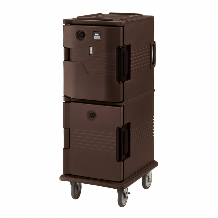 Product image #2 for Cambro Ultra Camcart Heated Food Pan Carrier, 2-Compartment Floor Model, Top Door Heated Only, 110V, Dark Brown