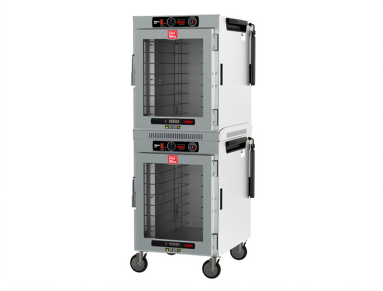 Product image #1 for Metro HotBlox™ 16-Pan Wide Dual-Cavity Mobile Pass-Thru Insulated Holding Cabinet, Analog, Clear Front/Solid Rear Doors