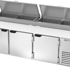 Thumbnail image #1 for Beverage Air DP93HC 93-Inch 3-Door Pizza/Deli Refrigerated Prep Table with 4 Full-Size Pan Top and Cutting Board