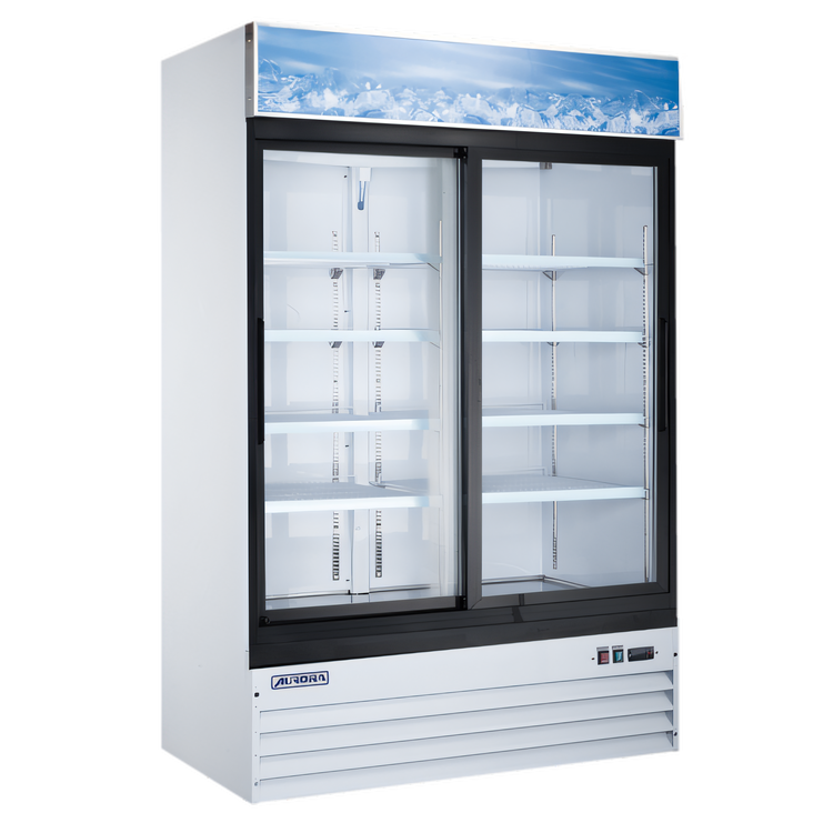 Product image #1 for Omcan USA Two-Section Reach-In Glass Door Merchandiser Refrigerator, 45 Cu. Ft., Bottom-Mounted Self-Contained Refrigeration