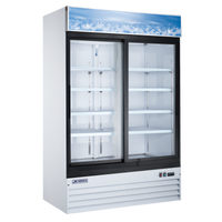 Omcan USA Two-Section Reach-In Glass Door Merchandiser Refrigerator, 45 Cu. Ft., Bottom-Mounted Self-Contained Refrigeration