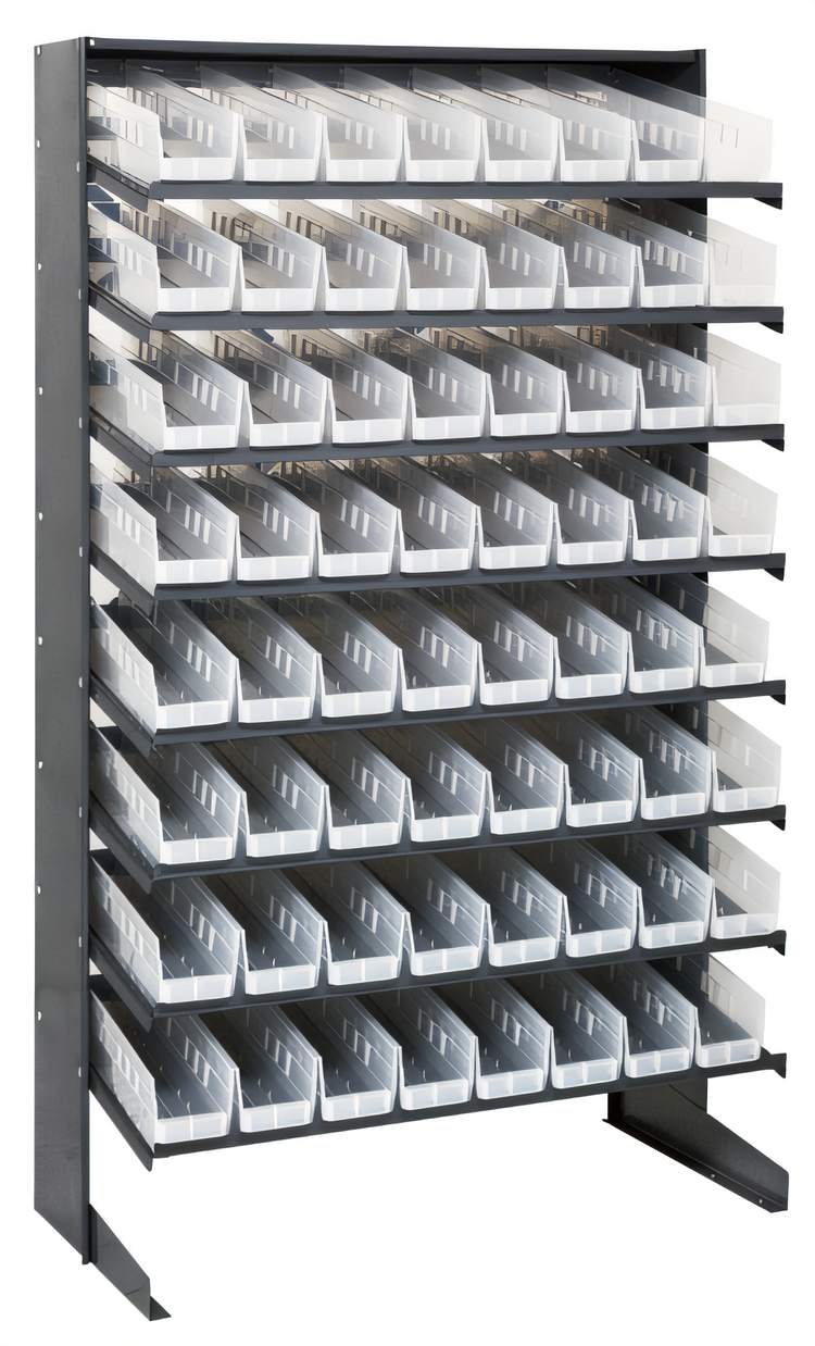 Product image #1 for Quantum Sloped Single-Sided Pick Rack with 8 Shelves and 64 Clear Bins