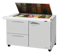Turbo Air PRO Series 48-1/4-Inch 15 Cu. Ft. Two-Section Sandwich/Salad Mega Top Prep Table with Flat Lid, Door and Drawers
