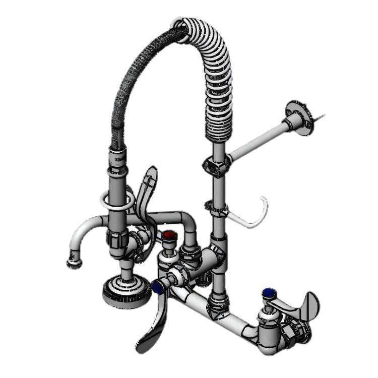Product image #1 for T&S Brass 8" Wall-Mount Mini Pre-Rinse Unit with 8" Swing Nozzle and Cerama Wrist Handles