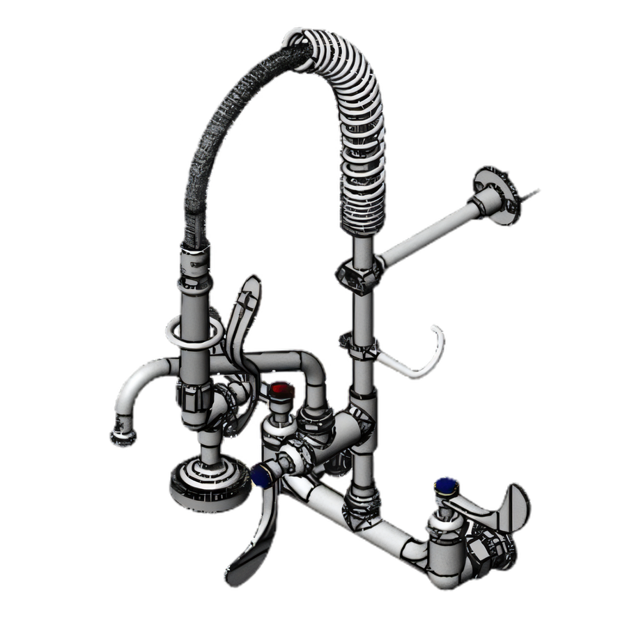Product image #1 for T&S Brass 8" Wall-Mount Mini Pre-Rinse Unit with 8" Swing Nozzle and Cerama Wrist Handles
