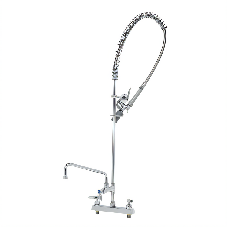 Product image #1 for T&S Brass EasyInstall 8" Deck Mount Workboard Pre-Rinse Add-On Faucet with 12" Swing Nozzle and 1.07 GPM Spray Valve