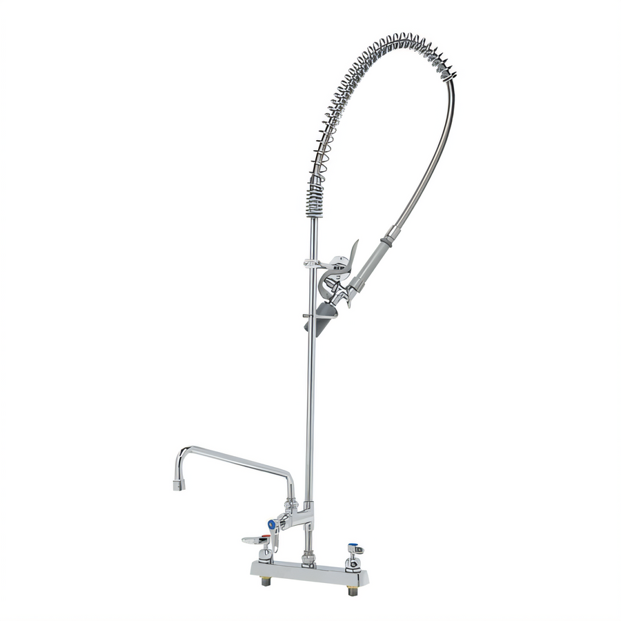 Product image #1 for T&S Brass EasyInstall 8" Deck Mount Workboard Pre-Rinse Add-On Faucet with 12" Swing Nozzle and 1.07 GPM Spray Valve