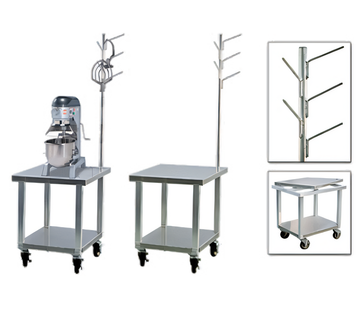 Product image #1 for New Age Mobile Mixer Stand, 29"W x 23"D x 28"H, Stainless Steel Top, Undershelf, Accessory Tree