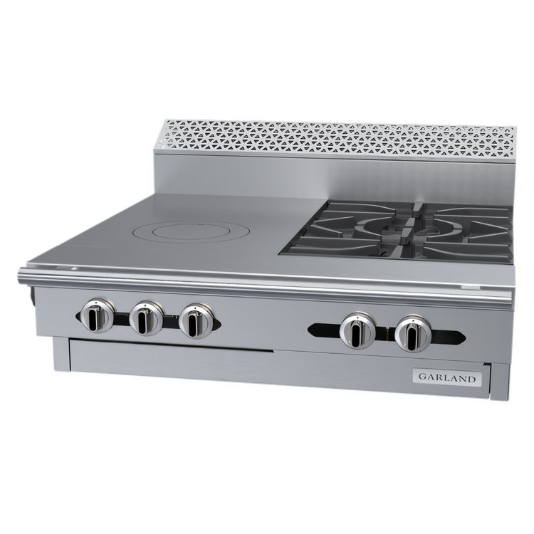 Product image #1 for Garland Cuisine C36-17M 36 Inch Heavy Duty Modular Gas Combination Top Range with 2 Open Burners and 18 Inch Front-Fired Hot Top