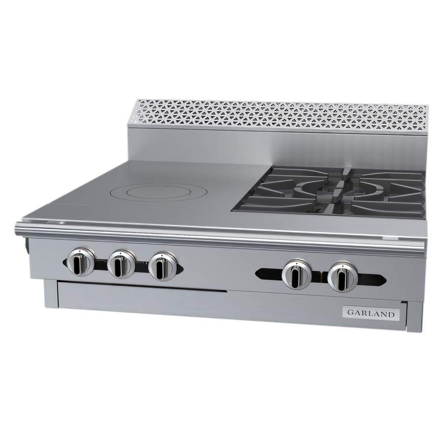 Product image #1 for Garland Cuisine C36-17M 36 Inch Heavy Duty Modular Gas Combination Top Range with 2 Open Burners and 18 Inch Front-Fired Hot Top