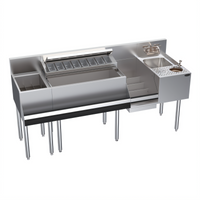 Krowne Zero-Step Underbar Beverage Workstation, 68-Inch Wide x 24-Inch Deep, with 30-Inch Ice Bin, Dump Sink, Glass Rinser, and Speedrail