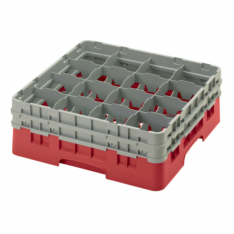 Product image #2 for Cambro Camrack Full Size 16-Compartment Glass Rack with 2 Soft Gray Extenders, Red