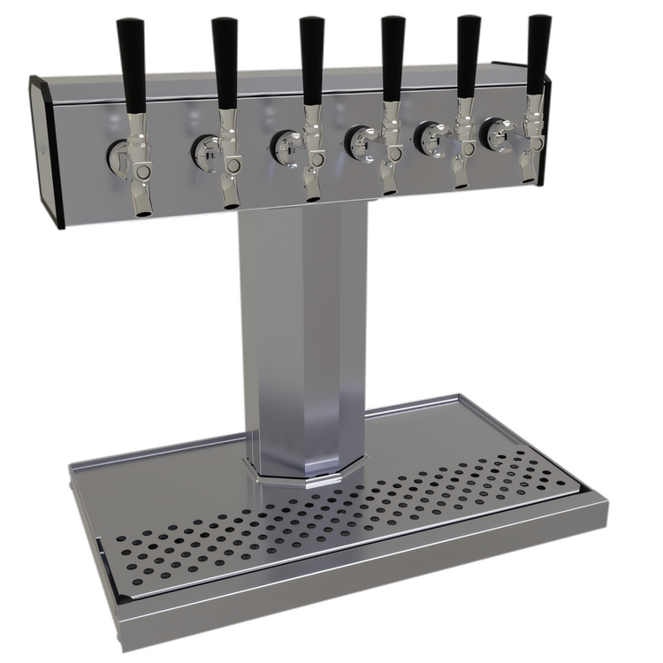 Product image #1 for Glastender Countertop Tee Draft Dispensing Tower with 6 Stainless Steel Faucets, 5-Inch Insulated Column, Glycol-Cooled