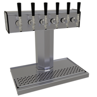 Glastender Countertop Tee Draft Dispensing Tower with 6 Stainless Steel Faucets, 5-Inch Insulated Column, Glycol-Cooled