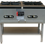 Thumbnail image #1 for Town Equipment SR-18-4X-SS-N Quad Stock Pot Range, Natural Gas, 4-Section, Two-Ring Burners, Stainless Steel, Open Base