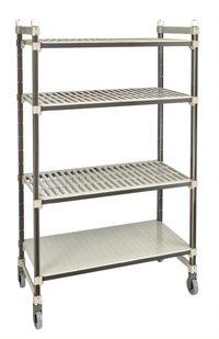 Cambro Camshelving Elements XTRA 4-Tier High Density Top Rail Mobile Starter Shelving Unit, 24 x 48 x 80 Inches, 3 Vented + 1 Solid, Speckled Gray