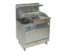 Comstock-Castle 36-Inch Gas Raised Griddle Range with Extra-Wide 31-1/2-Inch Oven, Stainless Steel Exterior, Back Riser and High Shelf
