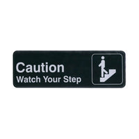 Winco Caution / Watch Your Step Information Sign, 9 x 3 Inches, Black with White Imprint