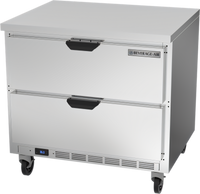 Beverage-Air 36-Inch One-Section Worktop Drawer Refrigerator, Flat Top, 2 Drawers, Self-Contained R290, 8.5 Cu. Ft.