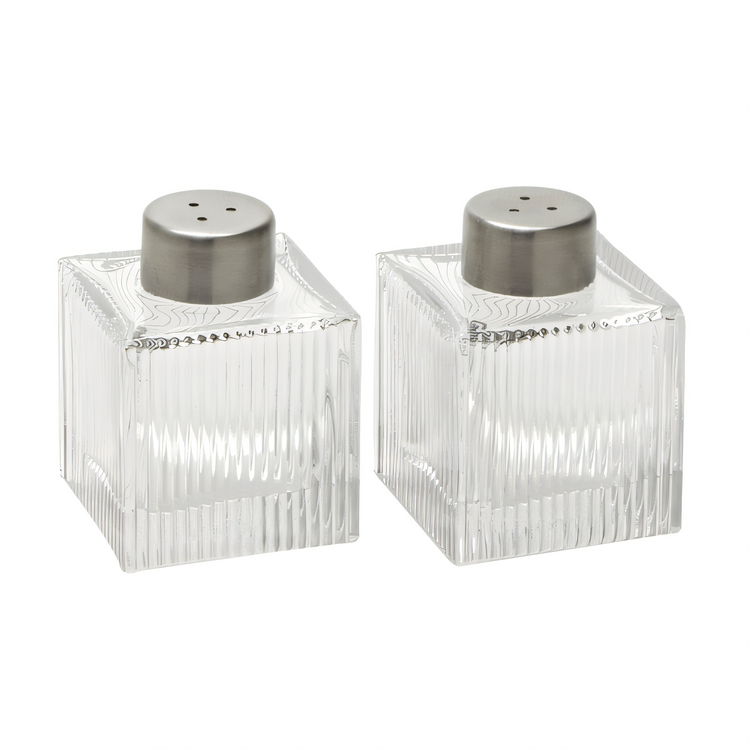 Product image #1 for Vintage Ribbed Square Stainless Steel and Glass Salt & Pepper Shaker Set, 2 oz.