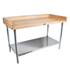 Thumbnail image #1 for John Boos DSS08-X 72" x 30" Bakers' Table with 1-3/4" Northern Hard Rock Maple Top, 4" Coved Riser and Stainless Steel Undershelf