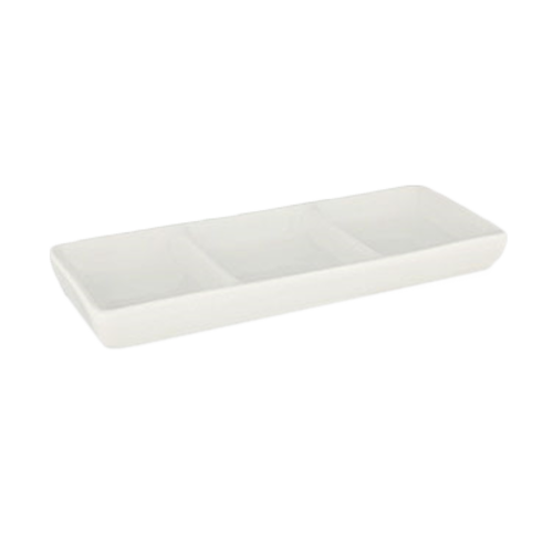Product image #1 for Crestware Quattro 7-3/4 x 3-1/4 Inch 3-Compartment Rectangular Fully Vitrified Ceramic Dish, Pearl White