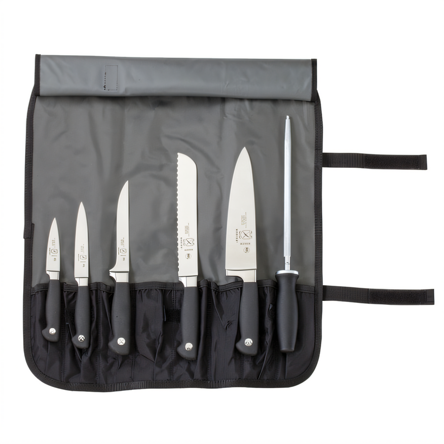 Product image #1 for Mercer Culinary Genesis 7-Piece Knife Roll Set with 7-Pocket Roll and Sharpening Steel