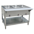 Thumbnail image #1 for BK Resources STE-LP-3 3-Well LP Gas Hot Food Table, Stainless Steel, Cutting Board Shelf, Adjustable Undershelf