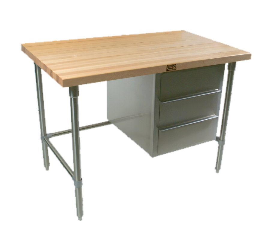 Product image #1 for John Boos 60-Inch x 30-Inch Northern Hard Rock Maple Wood Top Work Table with Open Cabinet Base and 3 Drawers