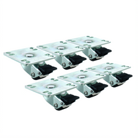 Krowne 1-Inch Ultra Low Profile Plate Casters with Brakes, Set of 6