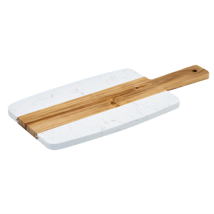 Product image #1 for Winco Rectangular Serving Board with Handle, White Marble and Acacia Wood, 15 x 7 Inches