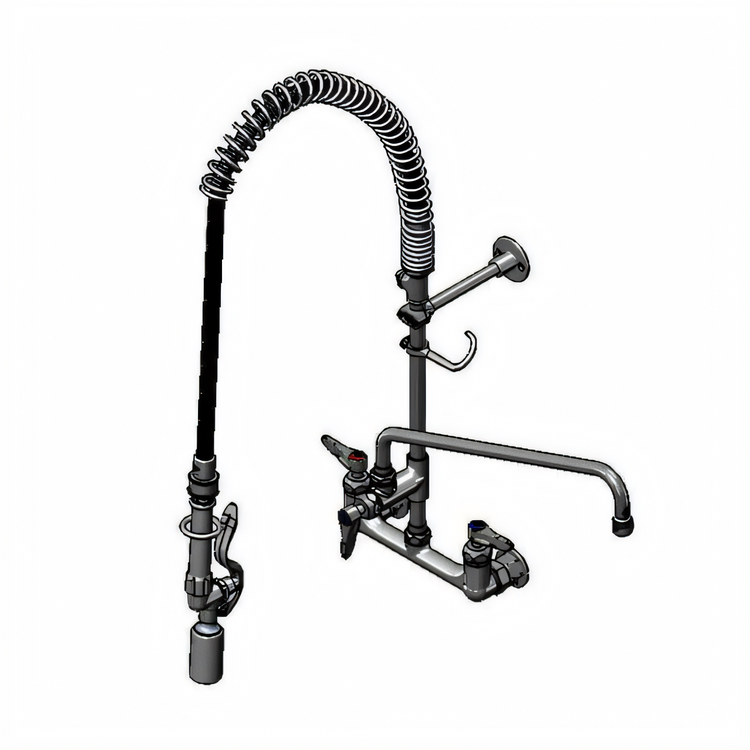 Product image #1 for T&S Brass EasyInstall Wall Mount Pre-Rinse Unit with Add-On Faucet, 16" Swing Nozzle, 1.07 GPM Spray Valve