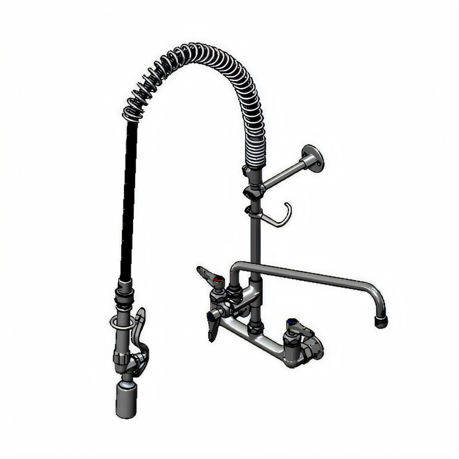 Product image #1 for T&S Brass EasyInstall Wall Mount Pre-Rinse Unit with Add-On Faucet, 16" Swing Nozzle, 1.07 GPM Spray Valve