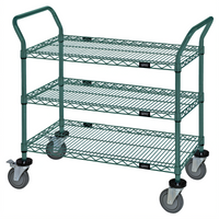 Quantum 3-Shelf Wire Utility Bus Cart, 30 x 21 Inches, 1200 lb. Capacity, Green Epoxy Finish