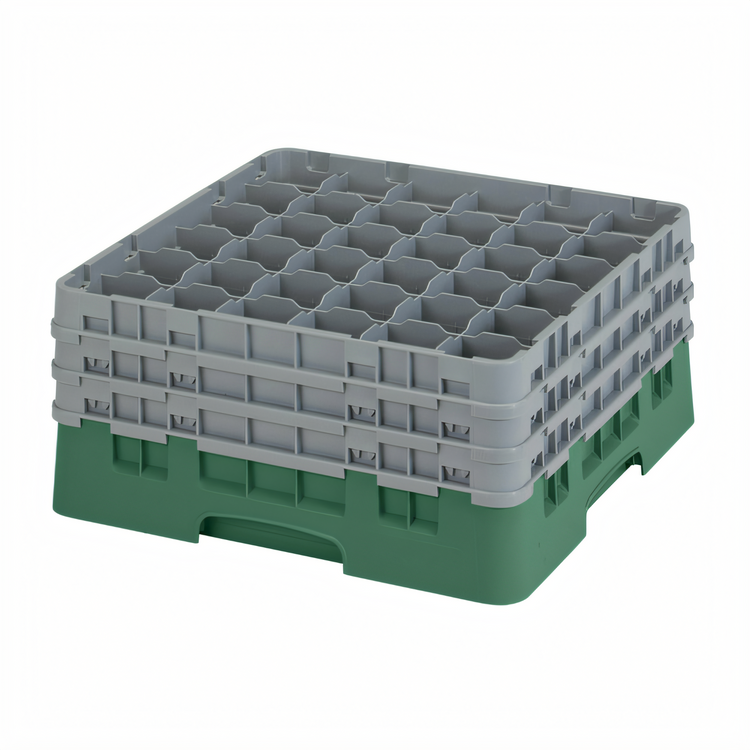 Product image #2 for Cambro Camrack® Full Size Low Profile 36-Compartment Glass Rack with 3 Soft Gray Extenders, Sherwood Green