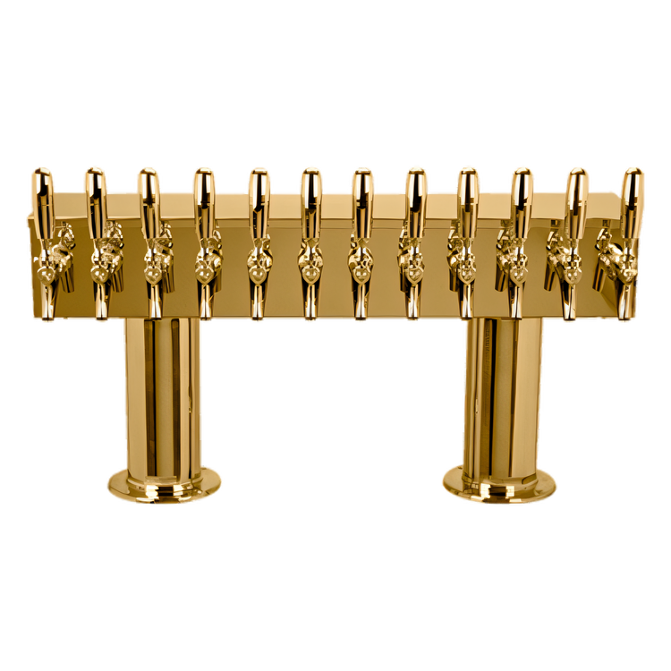 Product image #1 for Micro Matic Double Pedestal Countertop Air-Cooled Draft Beer Tower, 12 Faucets, PVD Brass Finish