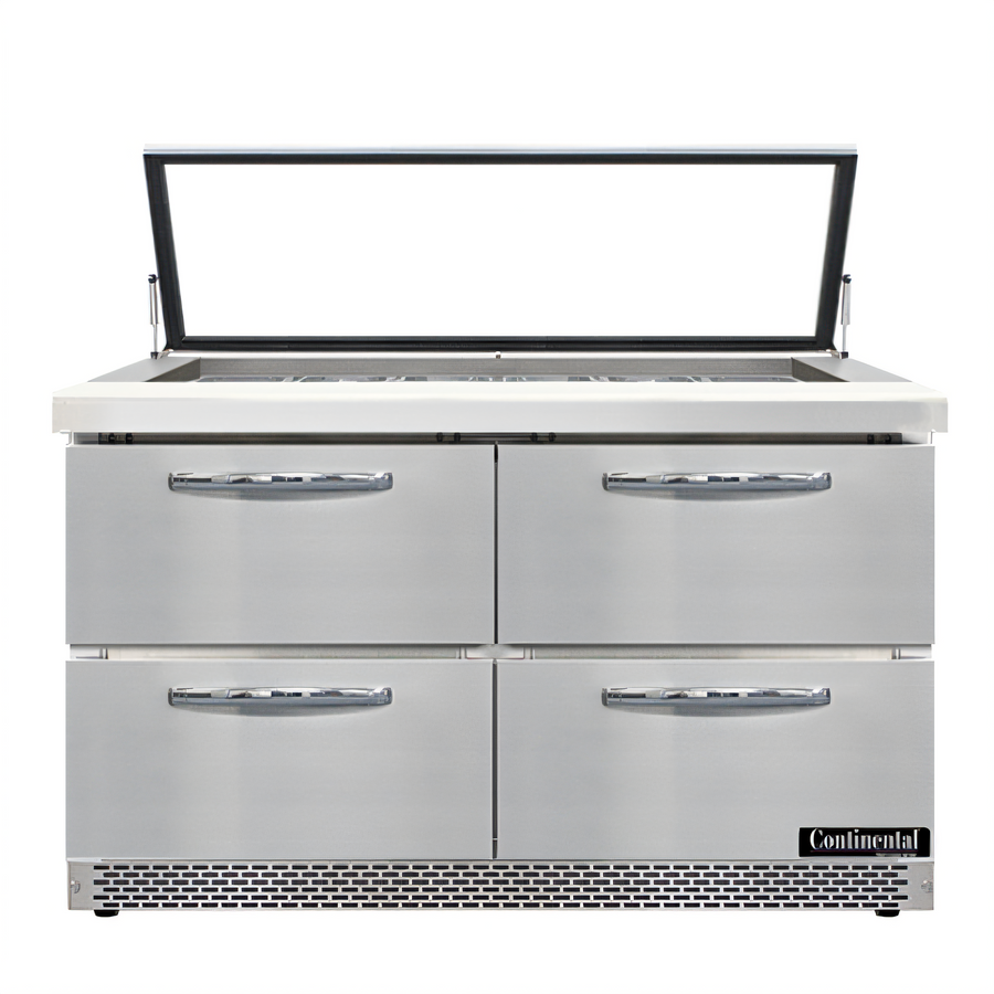 Product image #1 for Continental Refrigerator Mighty Top SW48N18M-HGL-FB-D 48" Two-Section Sandwich Unit, 18-Pan, Hinged Glass Lid, Front Breather