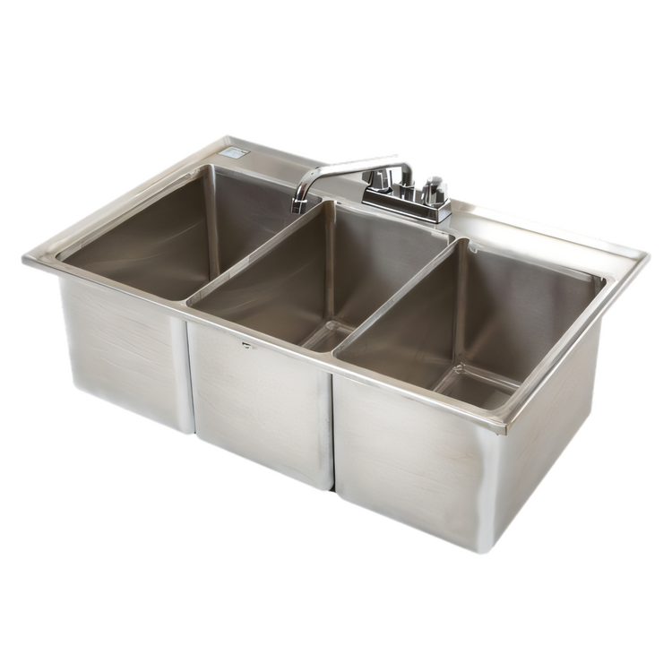 Product image #1 for 32 Inch Drop-In 3-Compartment Bar Sink with Deck Mount Faucet and Basket Drain