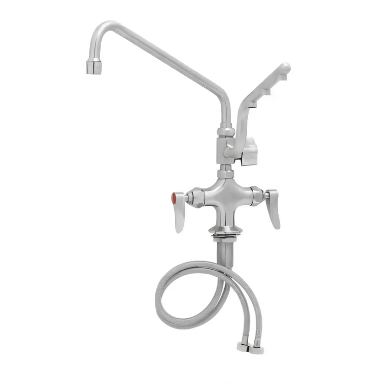 Product image #2 for T&S Brass UltraRinse Stainless Steel Single-Hole Deck-Mount Manual Mixing Faucet with 12-Inch Swing Nozzle and 1.5 GPM Spray Arm