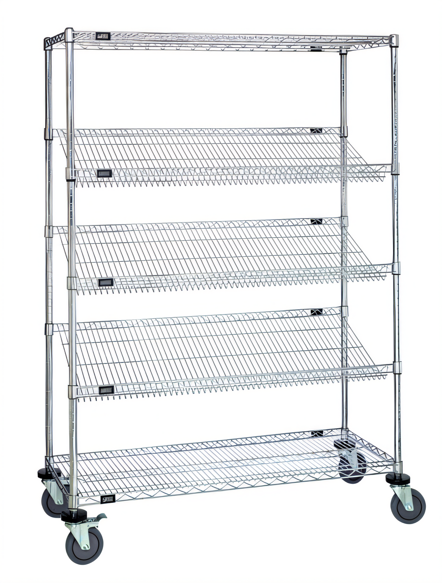 Product image #1 for Quantum 36 x 24 x 63 Inch Mobile Wire Shelving Cart with 5 Shelves and Chrome Plated Finish