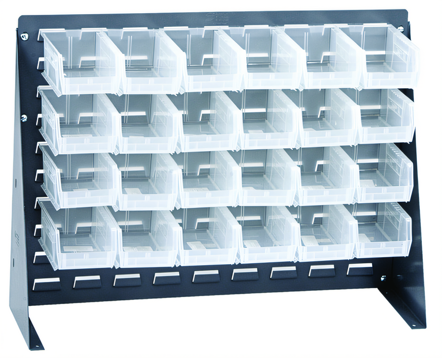 Product image #1 for Quantum Louvered Bench Rack with 24 Clear Bins, Gray Enamel Finish